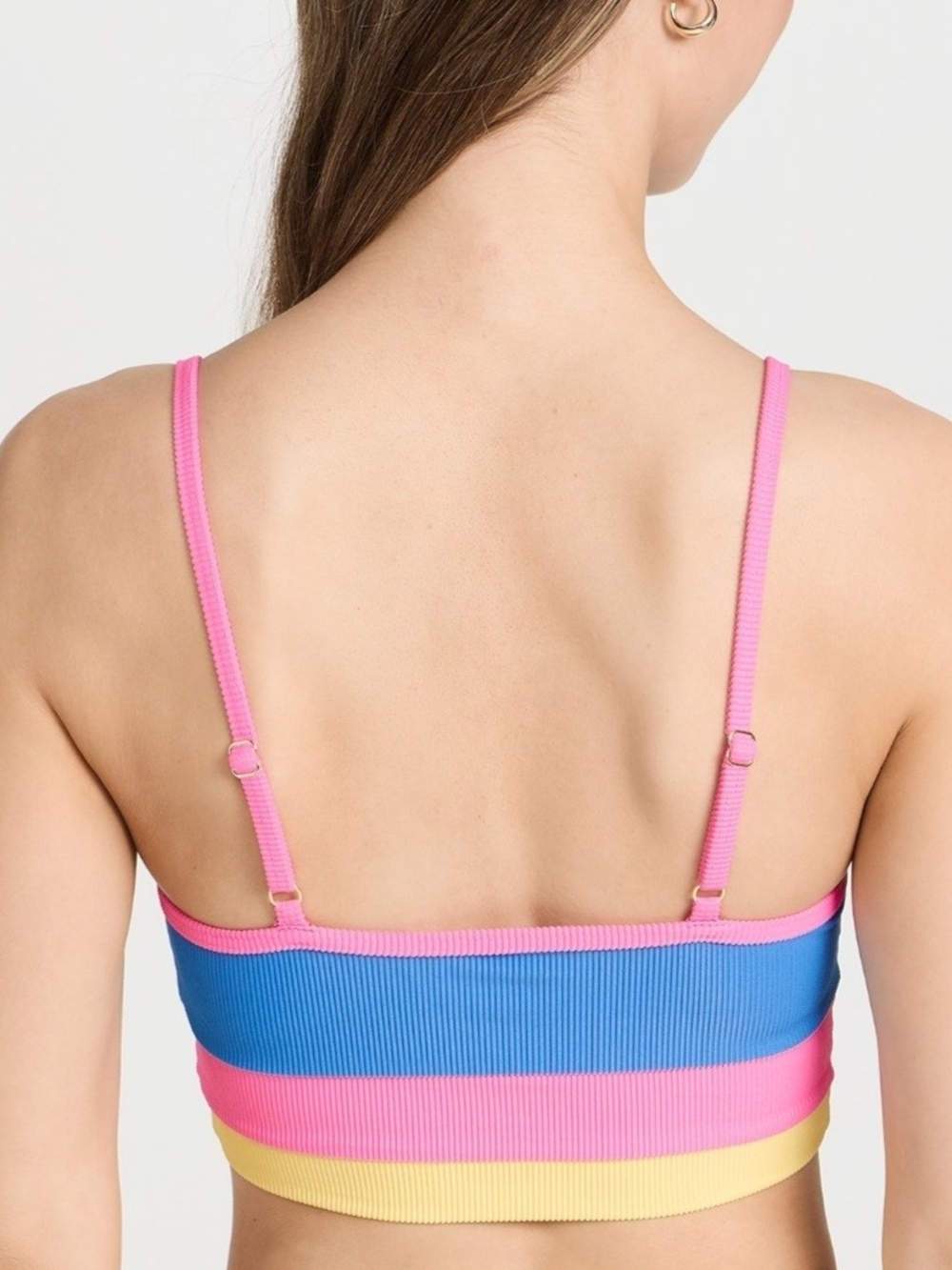 Beach Riot Blue Pink Yellow Ribbed Colorblock Bralette - Picture 2 of 7